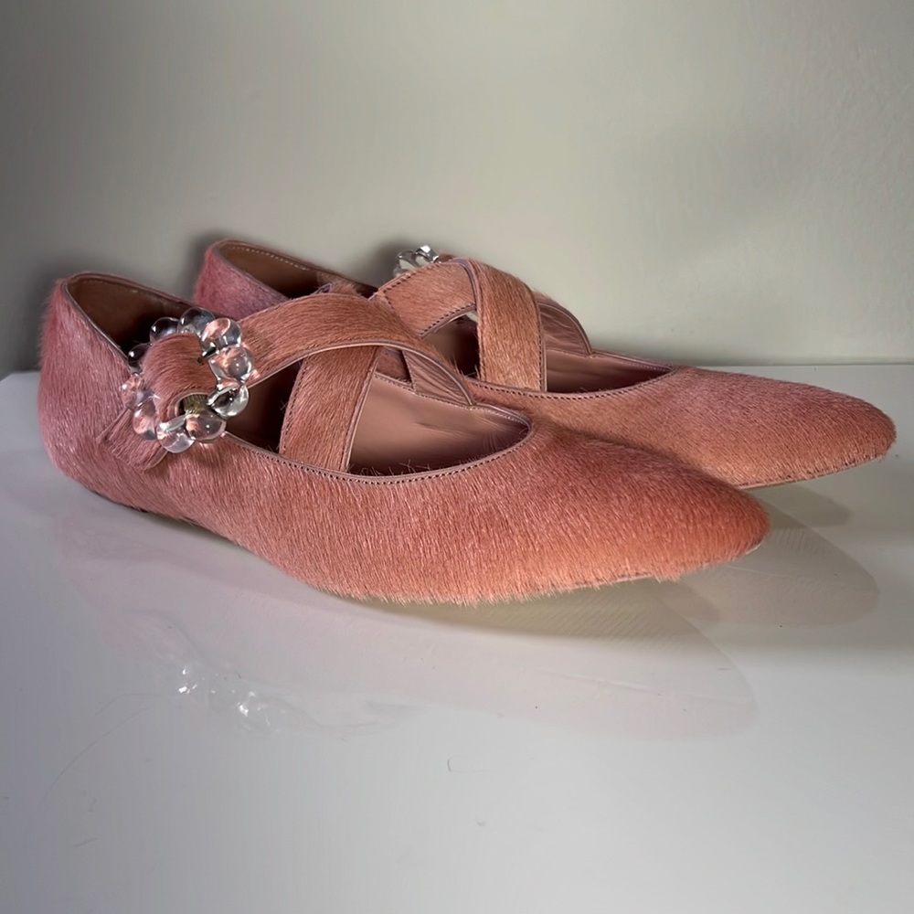 Simone Rocha Pink Ponyhair Pointed Flats w/Crisscross Straps Eur 38, US 7.5-8